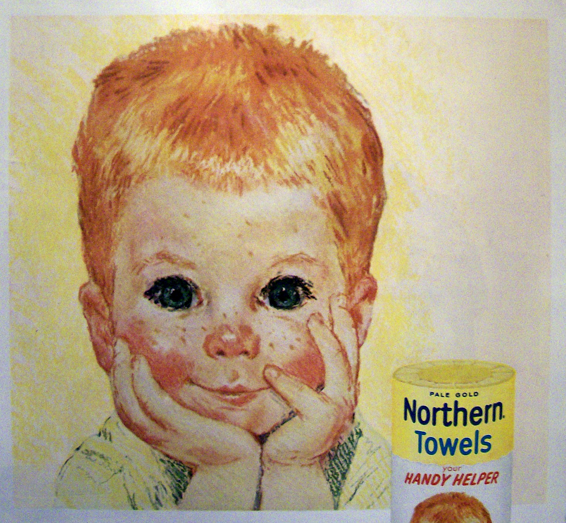 1961 Northern Towels with Boy Resting Head In Hands
