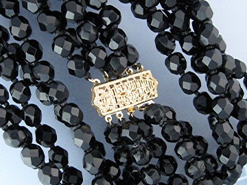 Necklace 14K Filigree  Gold Clasp 5 Strand French Jet
