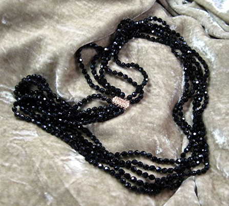 Necklace 14K Filigree  Gold Clasp 5 Strand French Jet