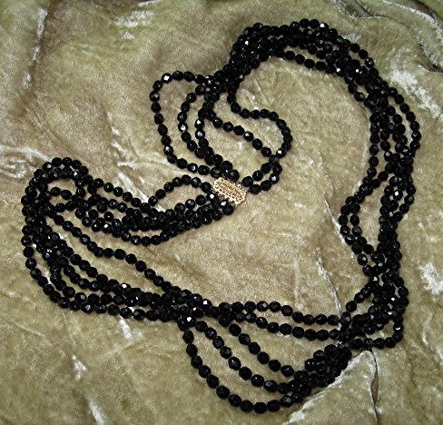 Necklace 14K Filigree  Gold Clasp 5 Strand French Jet