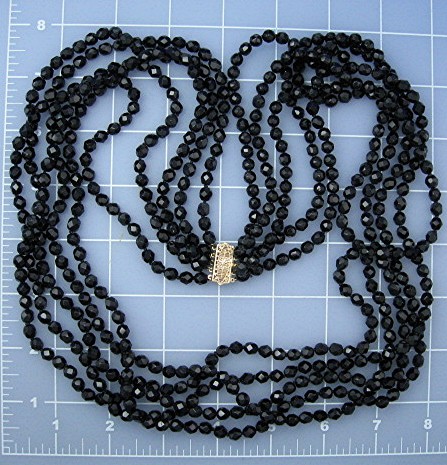 Necklace 14K Filigree  Gold Clasp 5 Strand French Jet