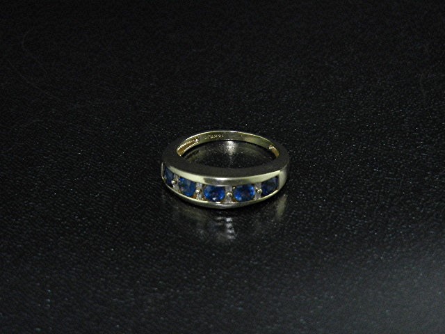 14K Gold Sapphires Baguette Diamond Ring