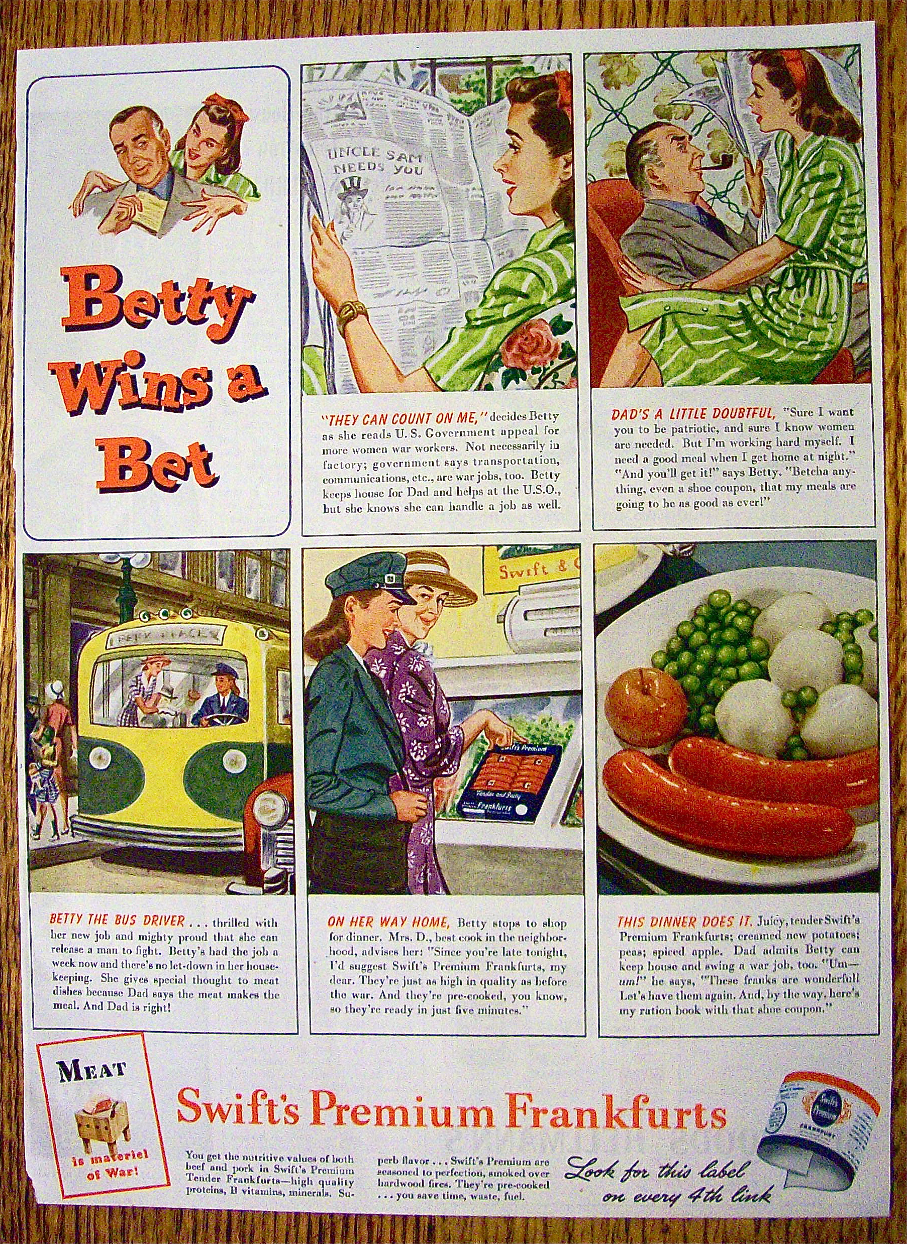 1944 Swift's Premium Frankfurts with Betty Wins A Bet