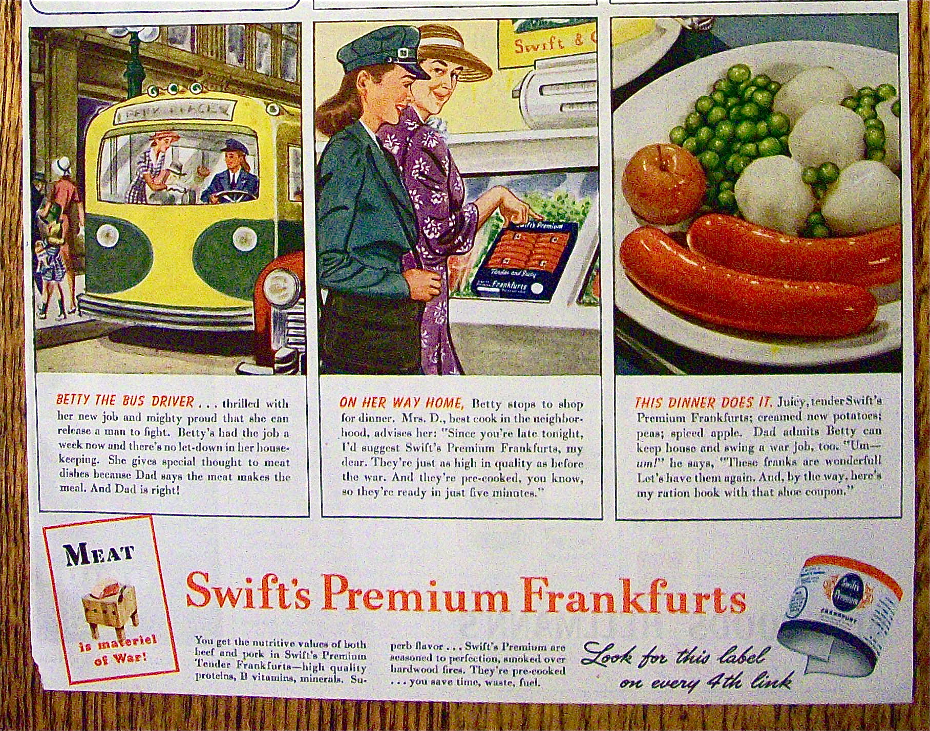 1944 Swift's Premium Frankfurts with Betty Wins A Bet