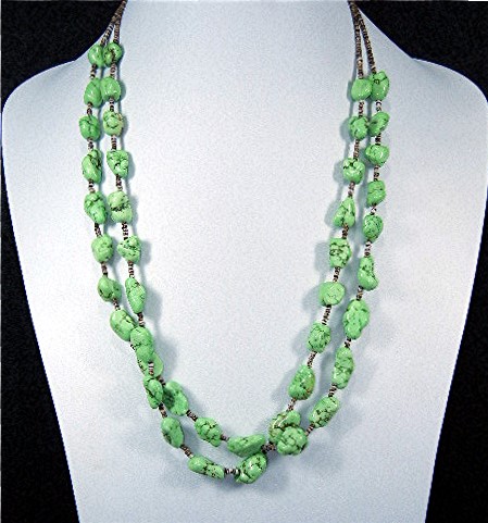 Navajo Gaspeite Heishi 2 Strands Necklace