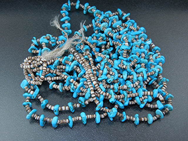 Navajo Sleeping Beauty Turquoise Heishi Four Strand Nec