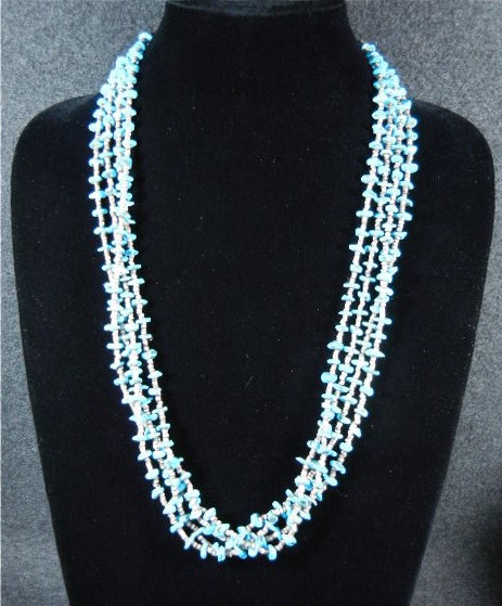 Navajo Sleeping Beauty Turquoise Heishi Four Strand Nec