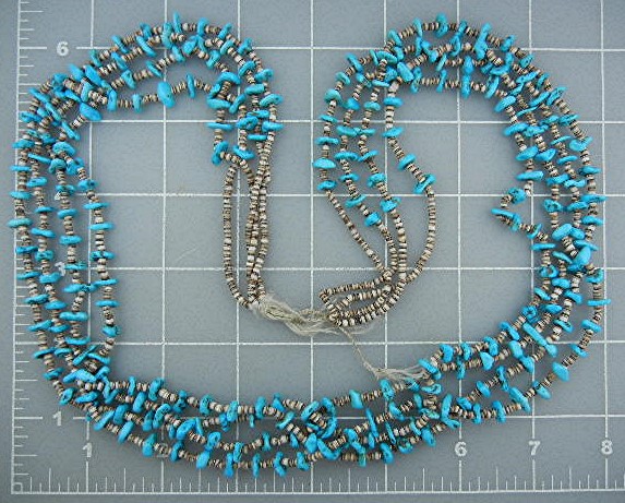 Navajo Sleeping Beauty Turquoise Heishi Four Strand Nec