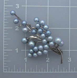 Cultured  Blue Pearls Sterling Silver Spray Brooch