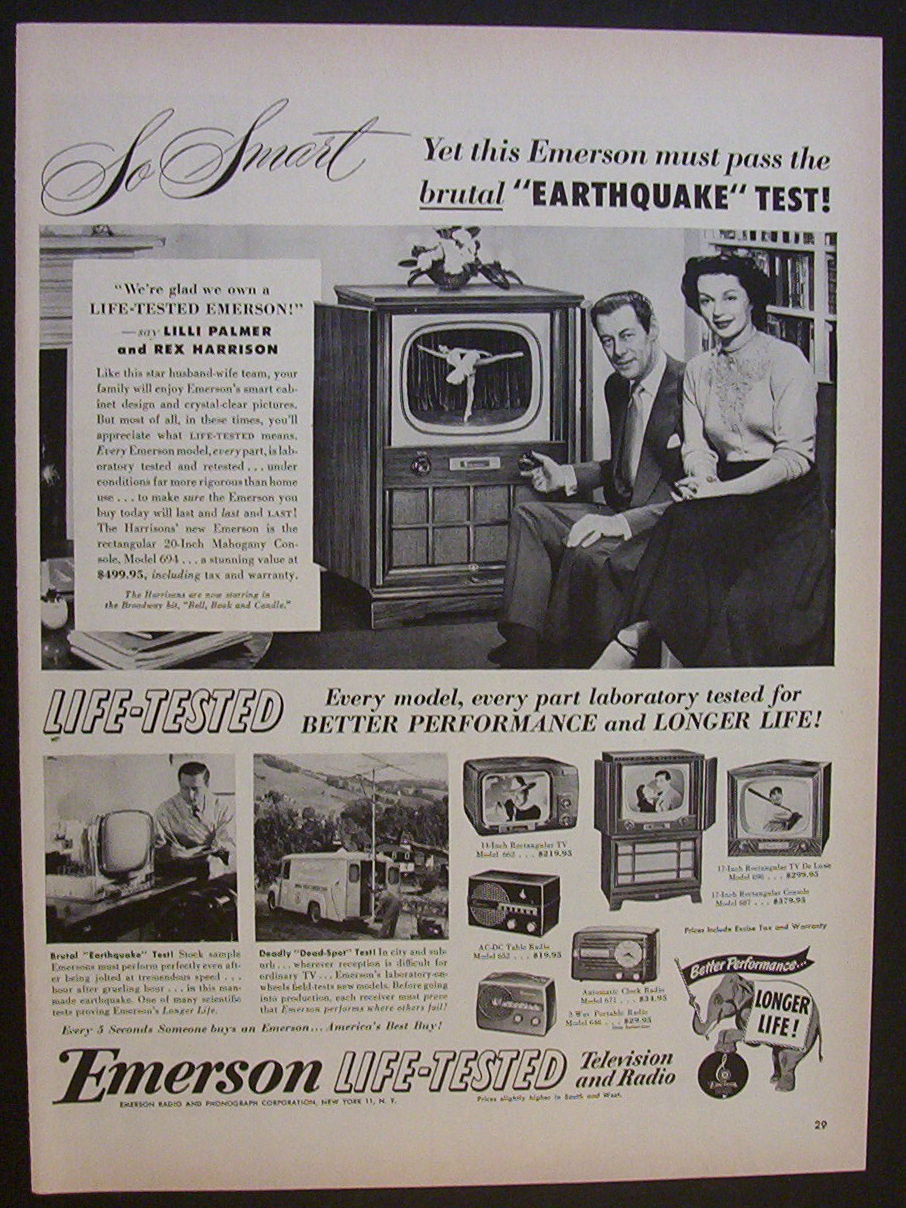 1951 Life-Tested Emerson TV w/ Mr & Mrs. Rex Harrison