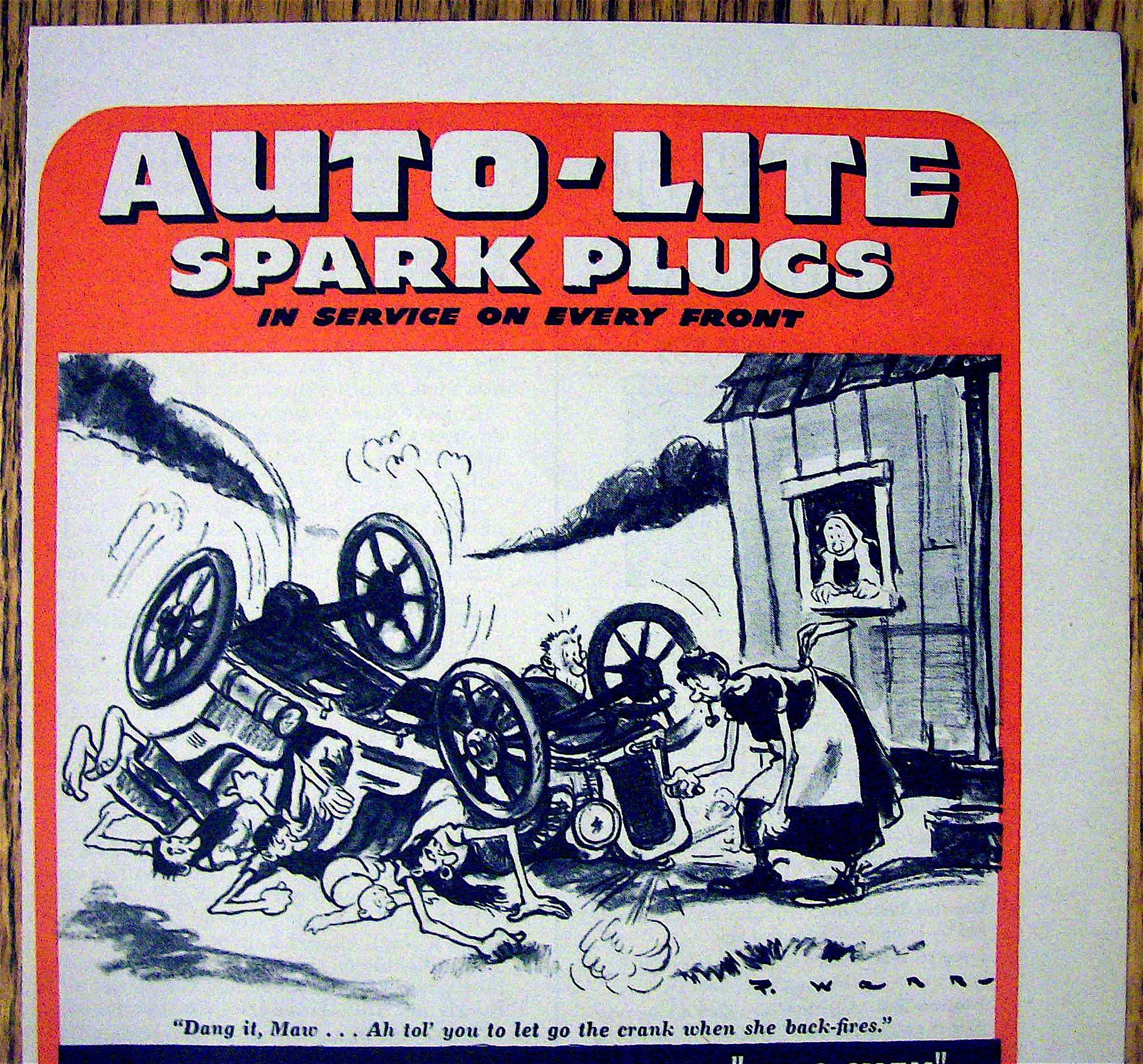1944 Auto Lite Spark Plugs with Woman & Wrecked Car