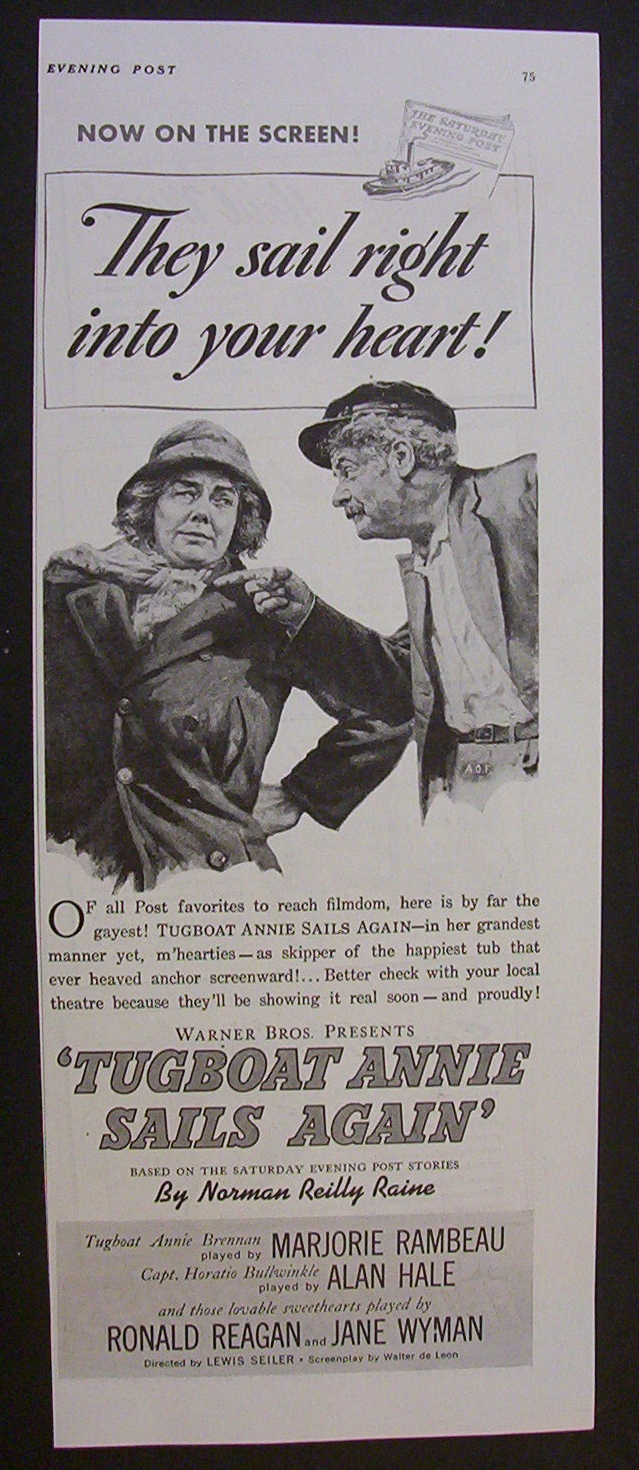 1940 Movie Ad for Tugboat Annie Sails Again