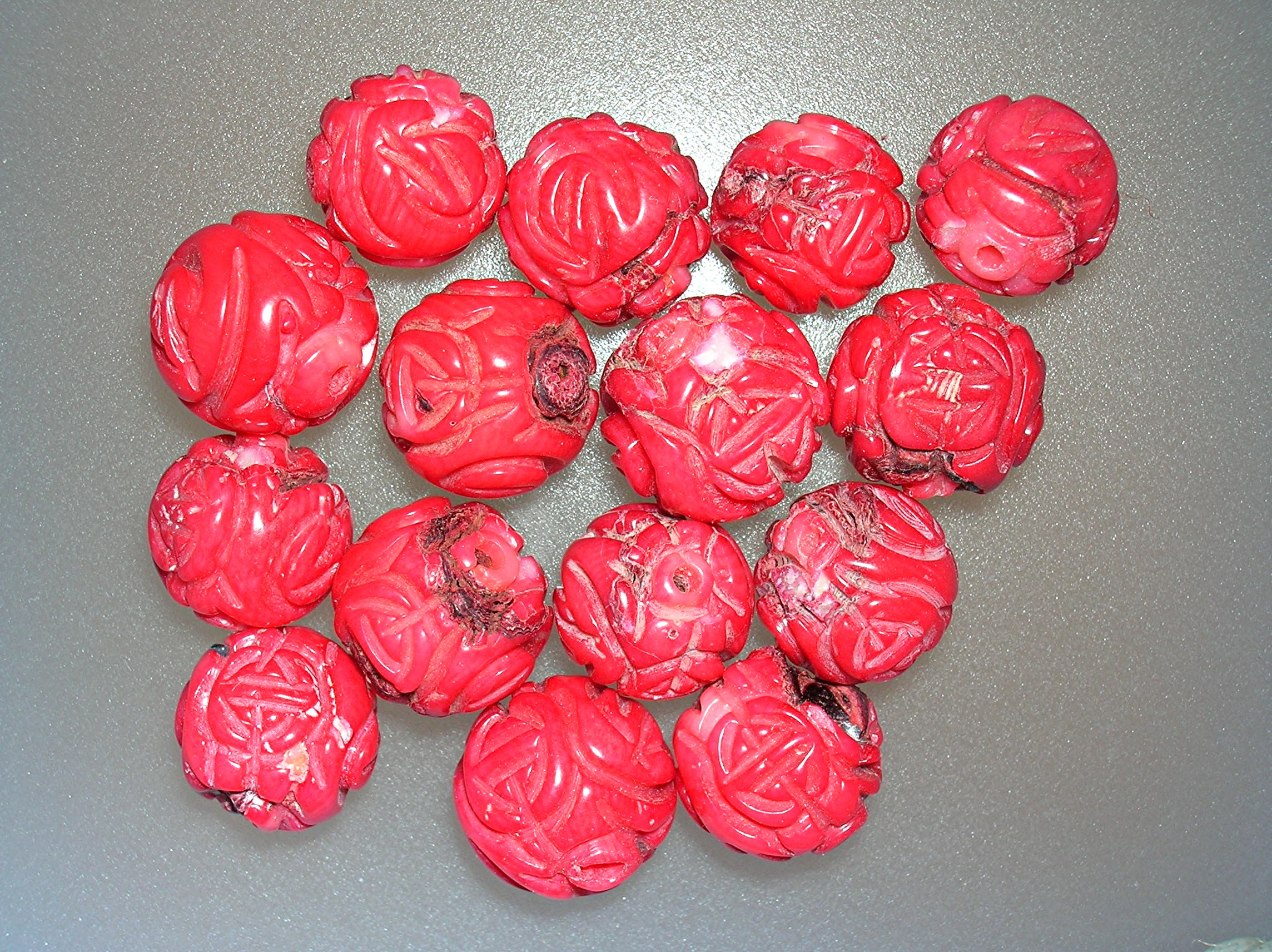 Coral Hand Carved Red beads 55 in All