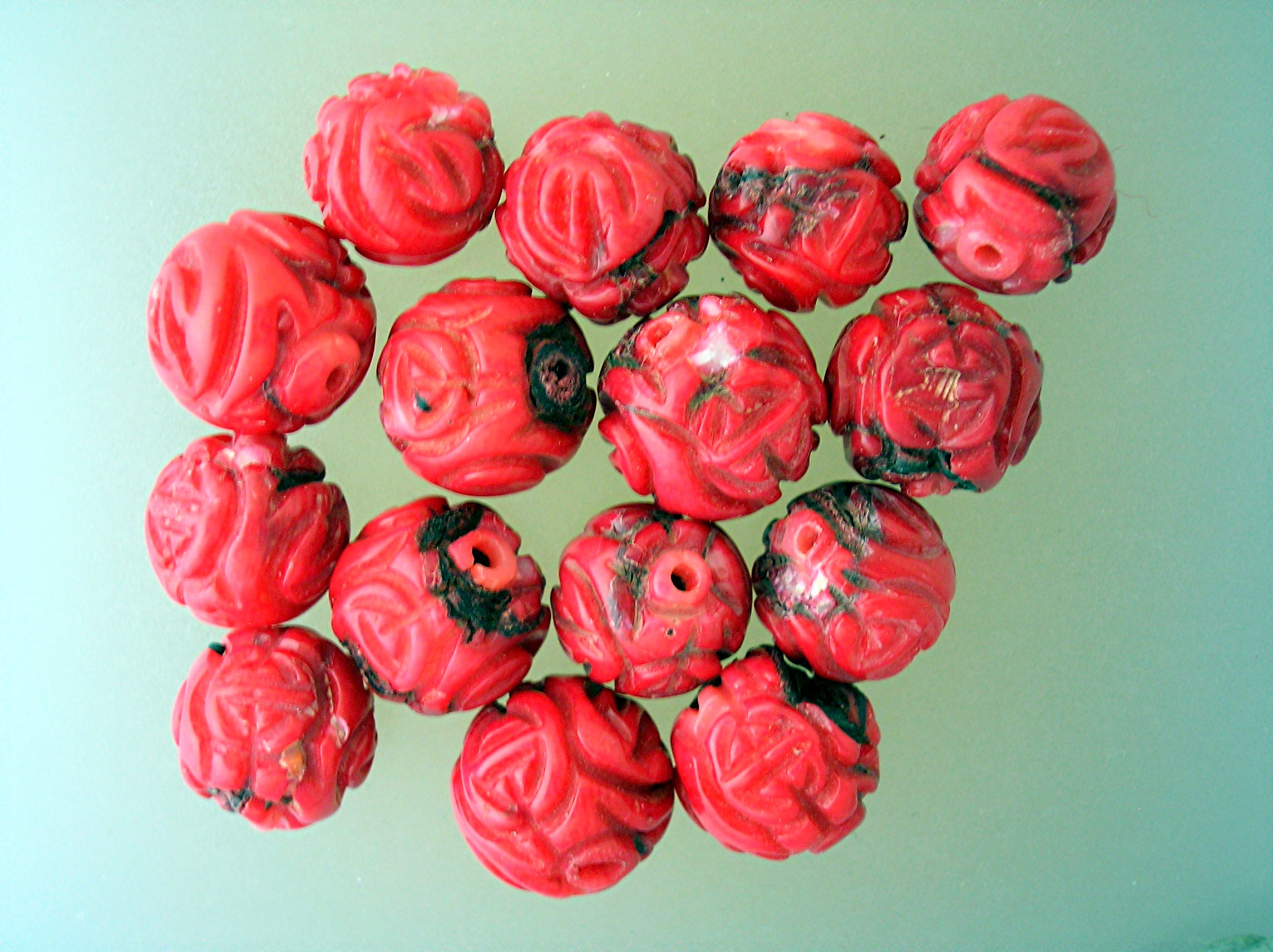 Coral Hand Carved Red beads 55 in All