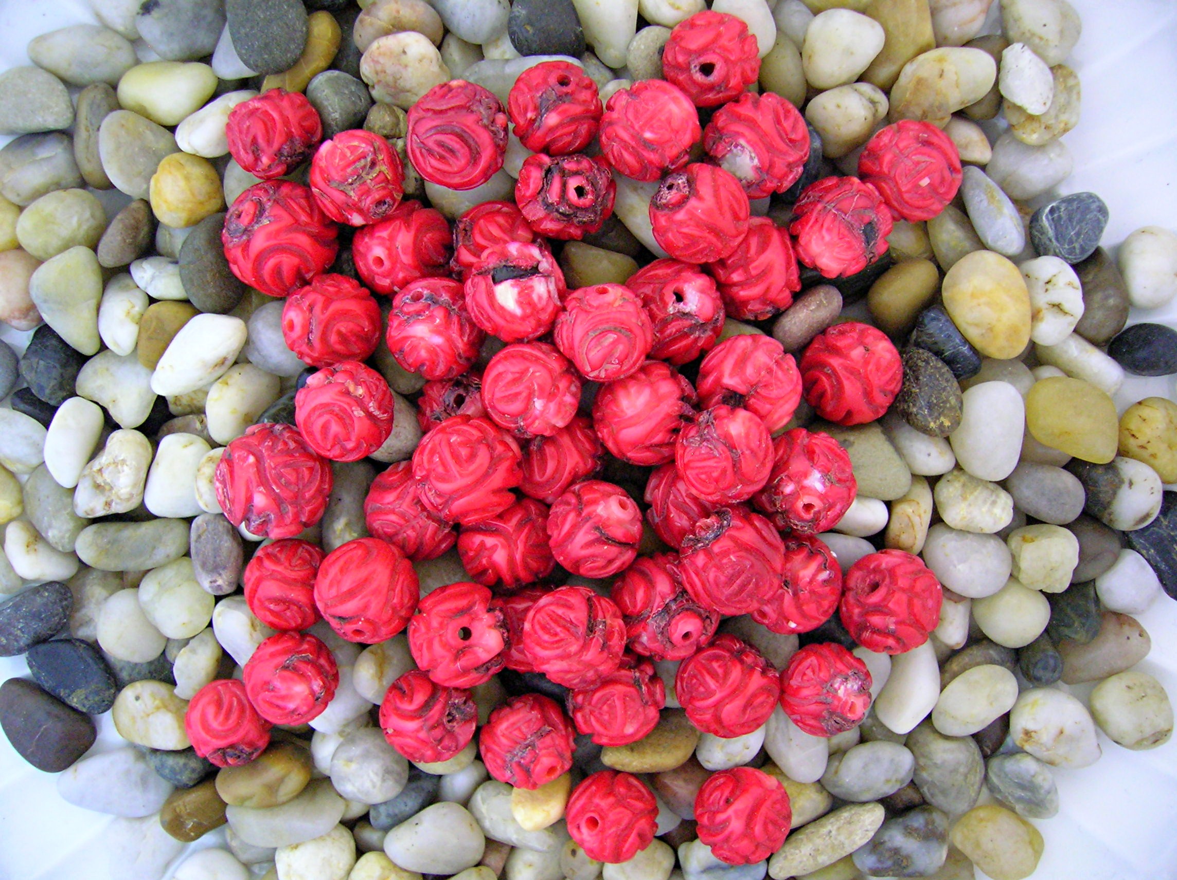 Coral Hand Carved Red beads 55 in All