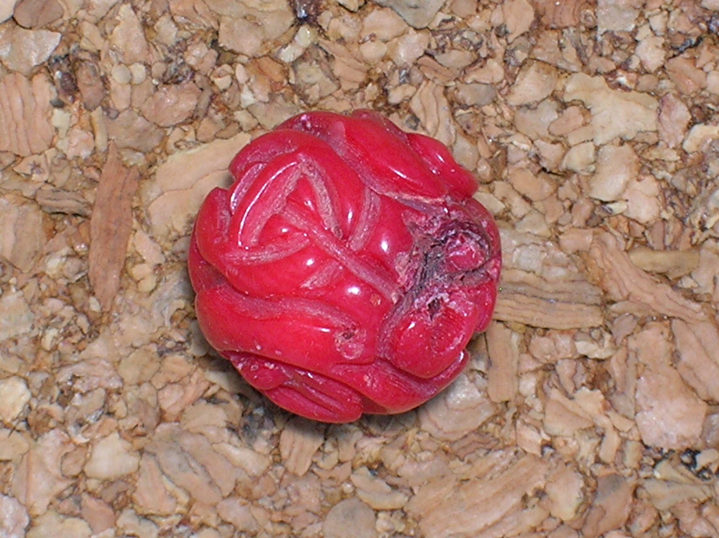 Coral Hand Carved Red beads 55 in All