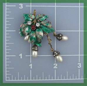 Brooch Gold Silver Pearl Enamel Crystal   Pin