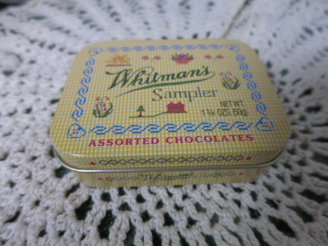 Whitman's Sampler assorted chocolates Tin empty 3 X 3 1/2 inches