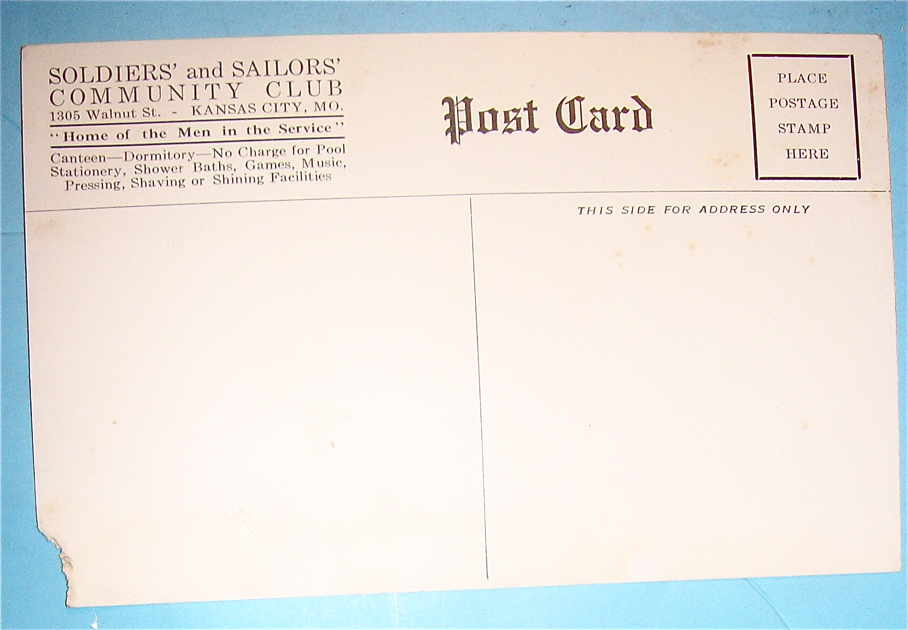 Soldiers & Sailors' Community Club Postcard