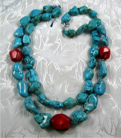 Native American Turquoise Coral Beads Sterling Silver