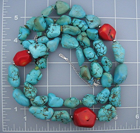 Native American Turquoise Coral Beads Sterling Silver