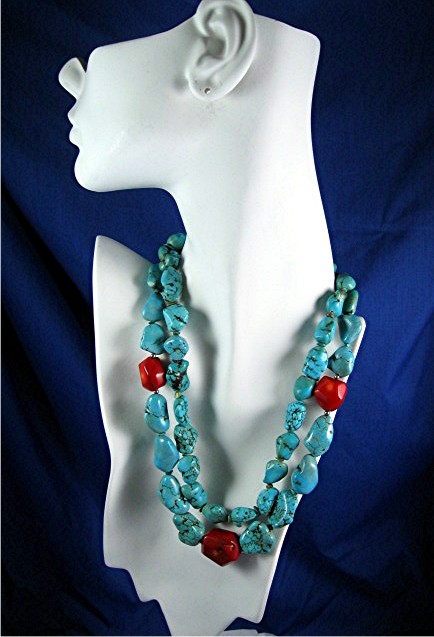 Native American Turquoise Coral Beads Sterling Silver