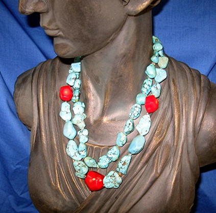 Native American Turquoise Coral Beads Sterling Silver