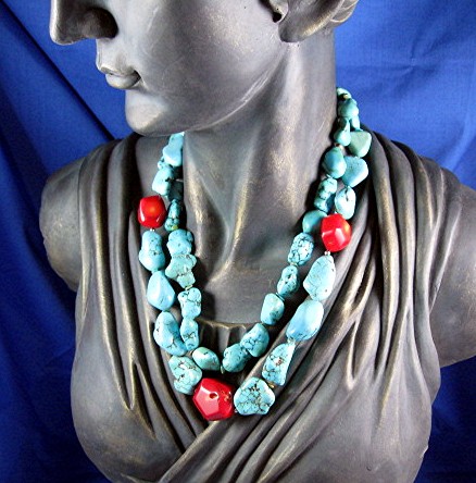 Native American Turquoise Coral Beads Sterling Silver