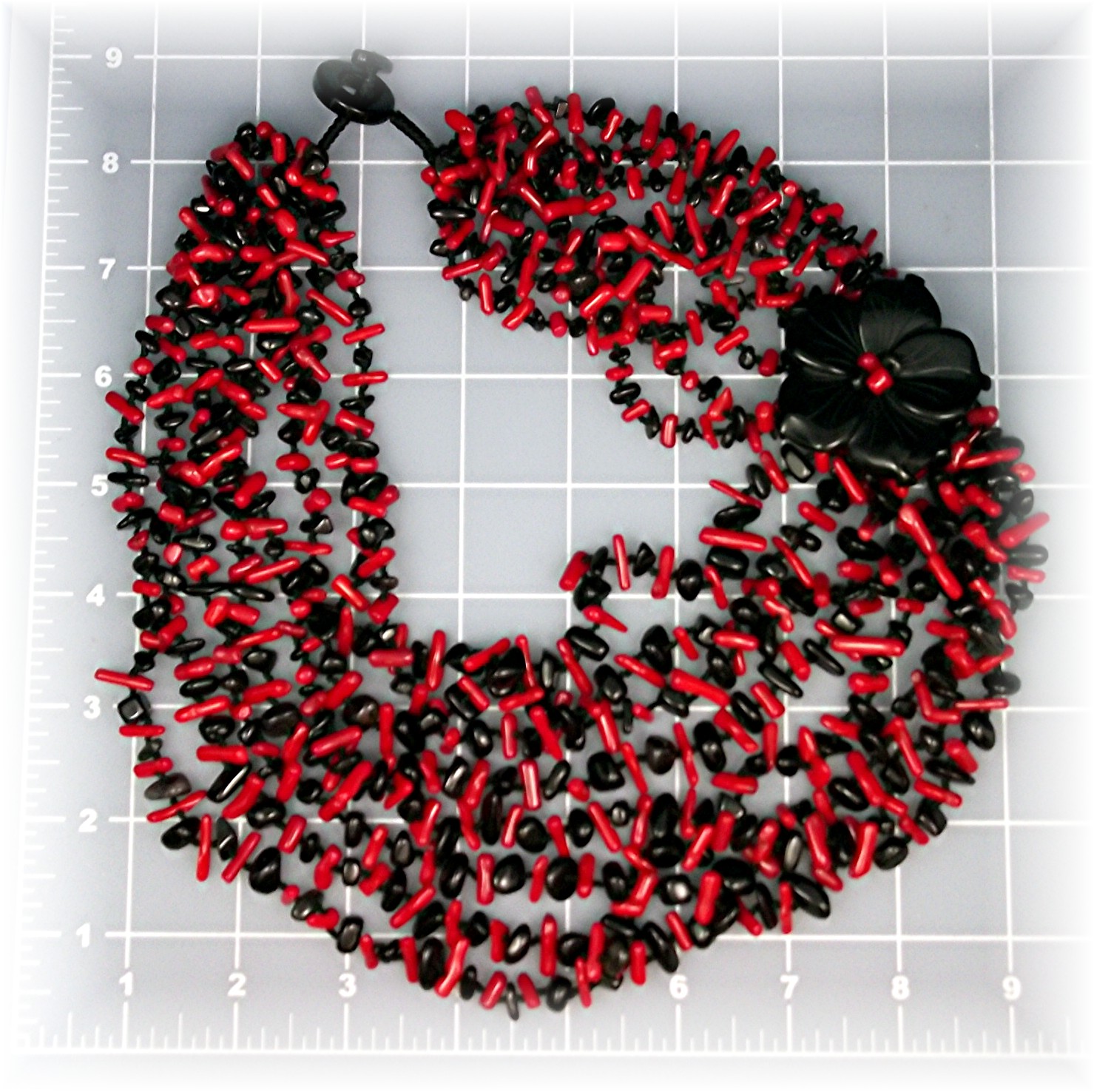 Necklace Coral Onyx Flower Necklace 8 Strand