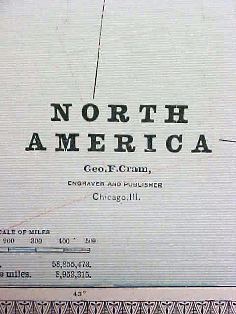 Map North America Large Fold Out Crams 1883 Antique