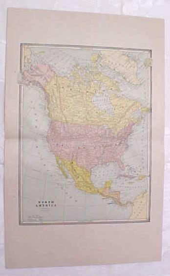 Map North America Large Fold Out Crams 1883 Antique