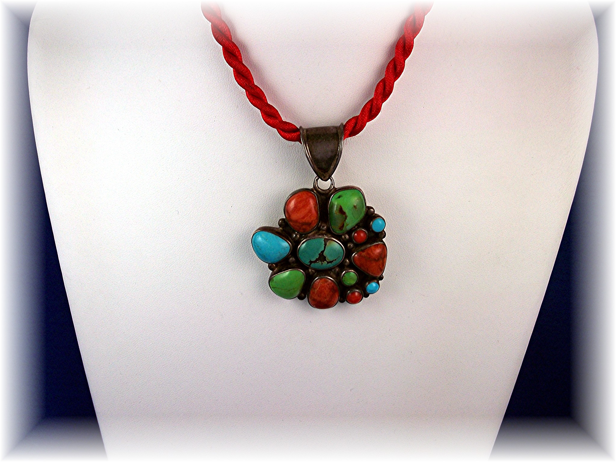 Native American Coral Turquoise Sterling Silver Pendant