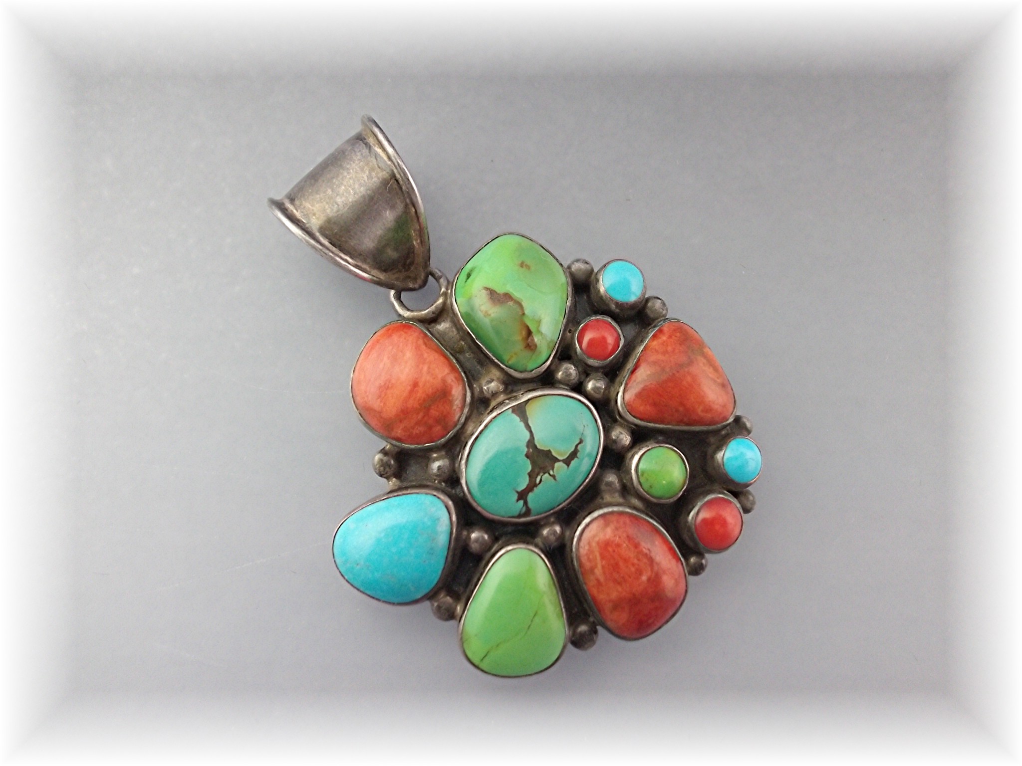 Native American Coral Turquoise Sterling Silver Pendant
