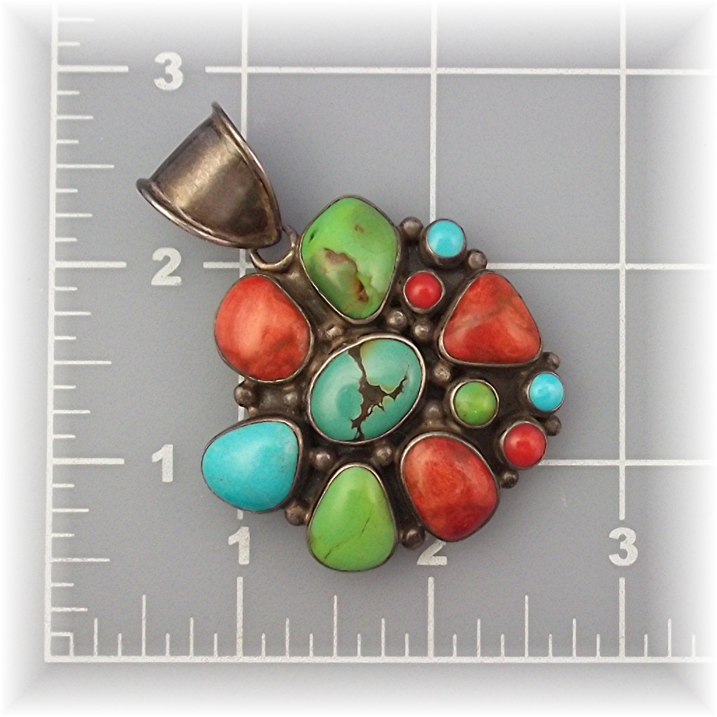 Native American Coral Turquoise Sterling Silver Pendant