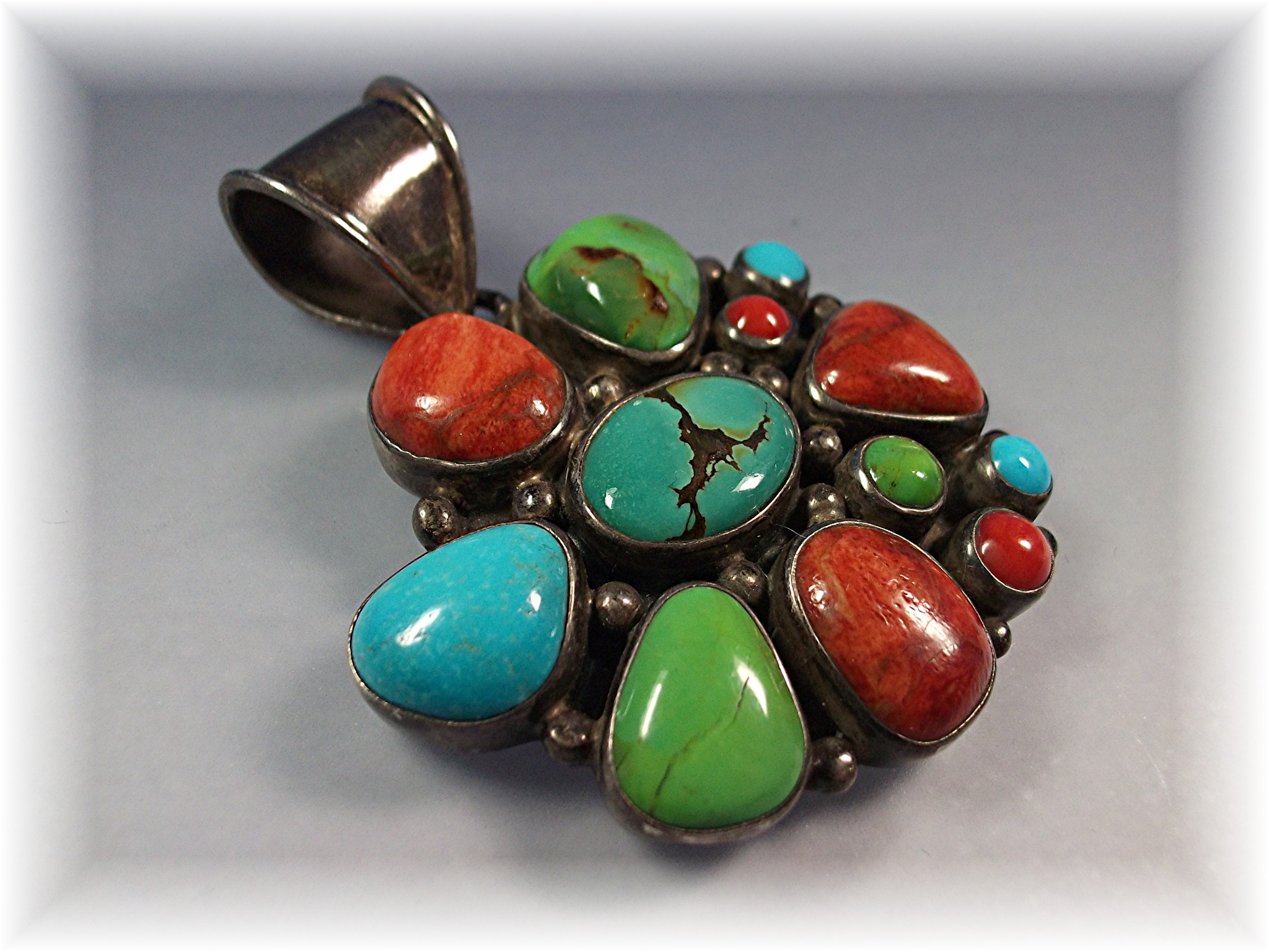 Native American Coral Turquoise Sterling Silver Pendant
