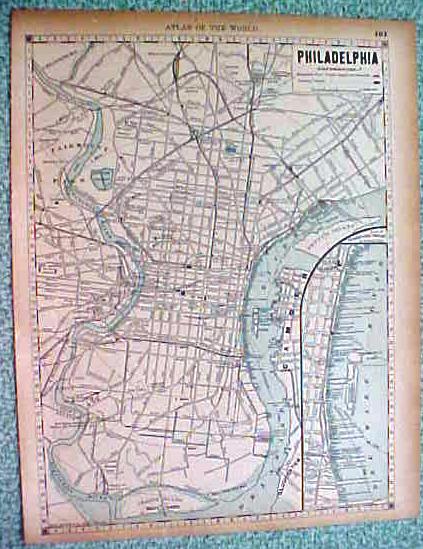 Antique Map Philadelphia New York City Brooklyn 1890