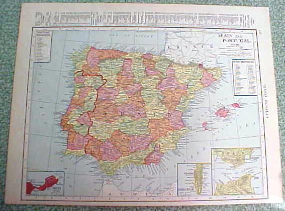 Antique Map Ireland Spain 1916 Rand McNally