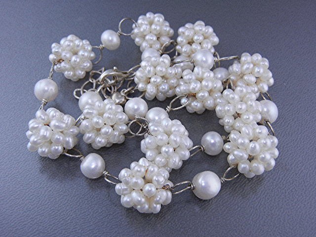 Freshwater Pearls Clusters Sterling Silver Necklace