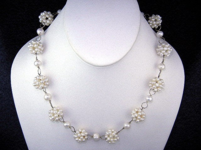 Freshwater Pearls Clusters Sterling Silver Necklace