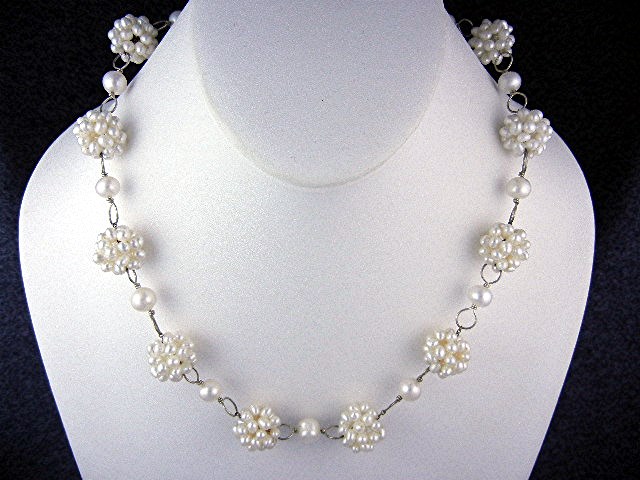 Freshwater Pearls Clusters Sterling Silver Necklace