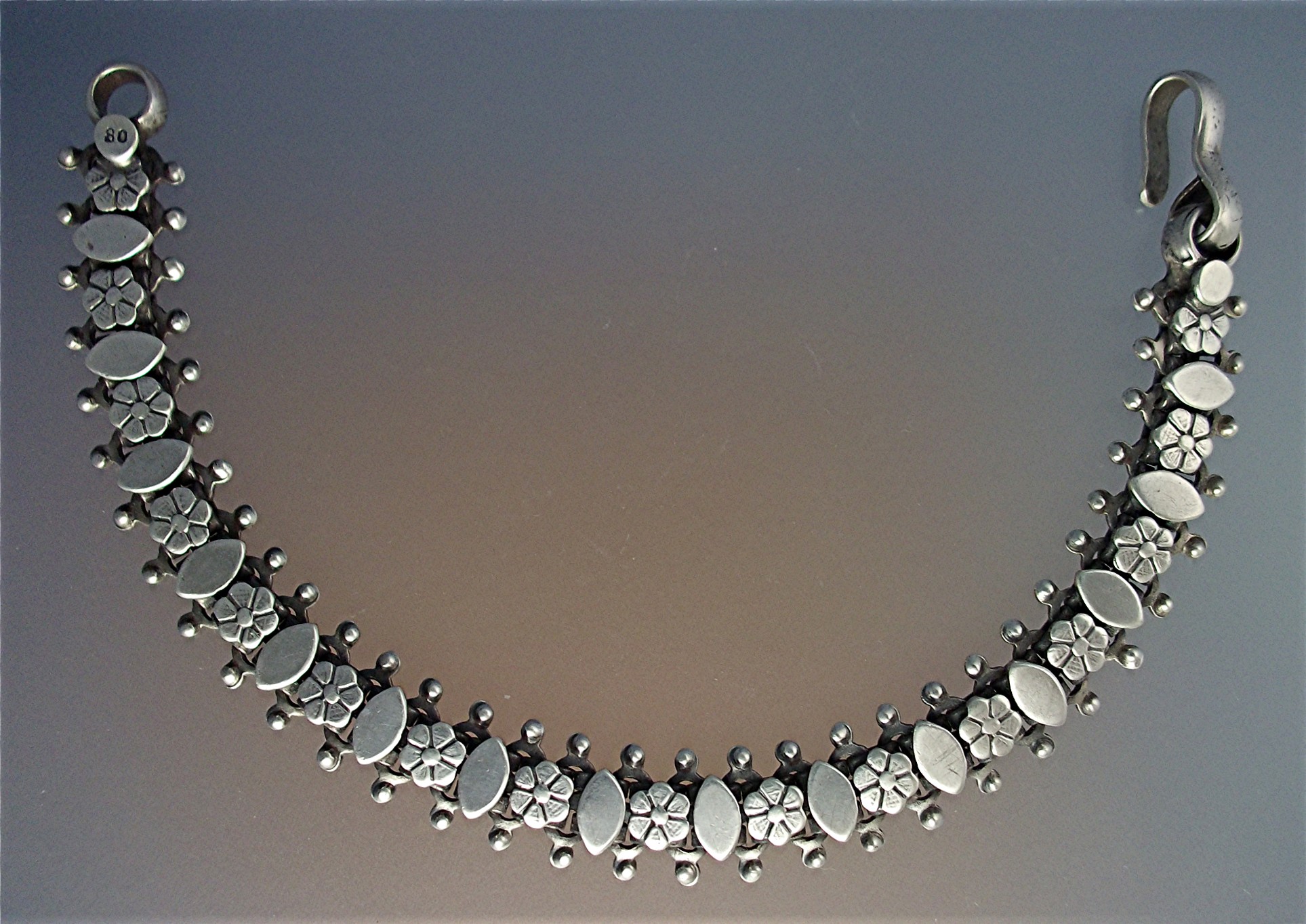 Bracelet 800 Silver Ornate Roses and Diamond Shapes