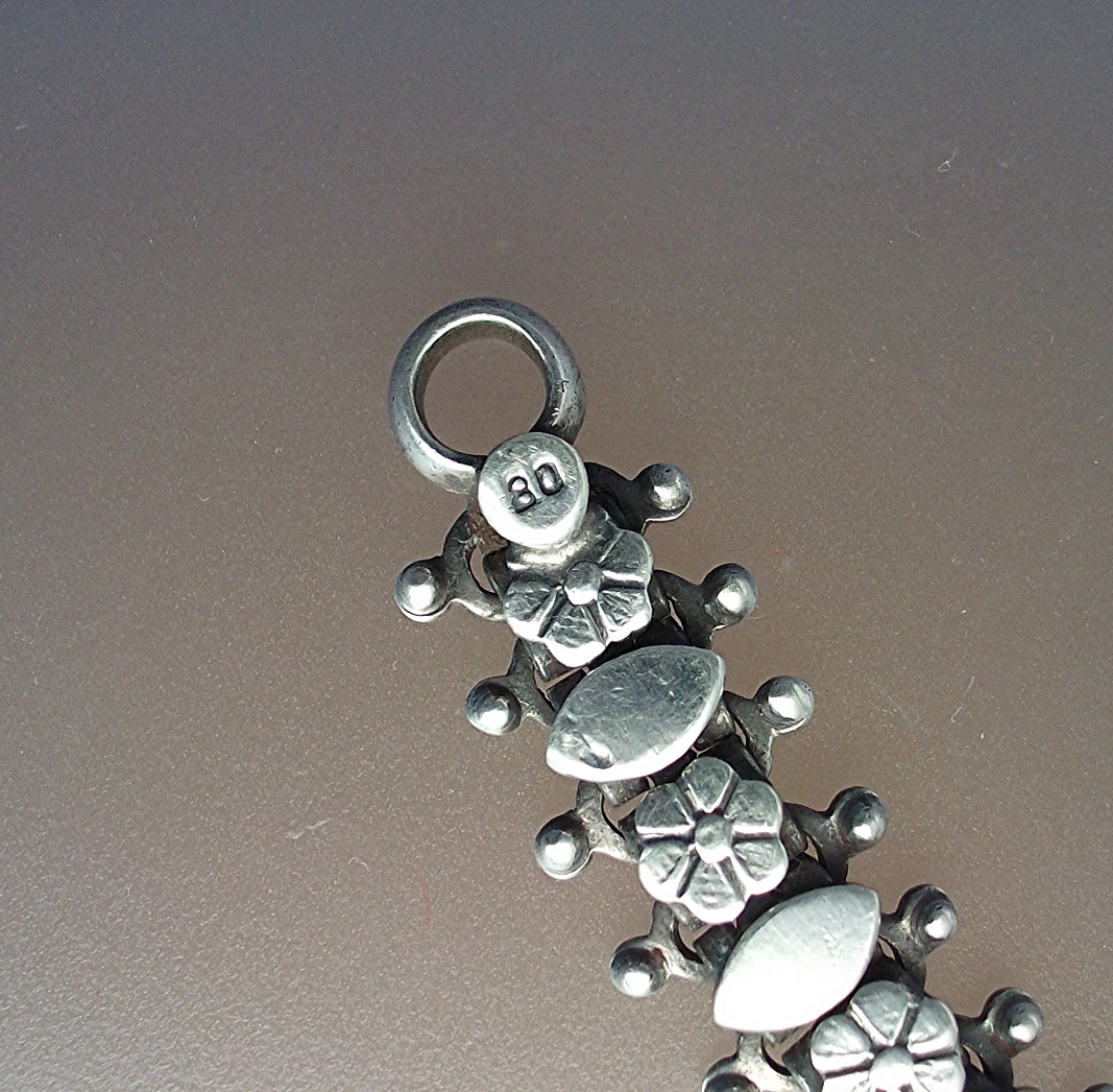 Bracelet 800 Silver Ornate Roses and Diamond Shapes