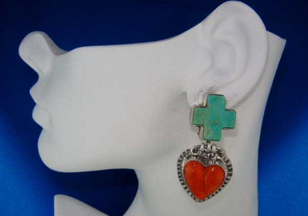 David Troutman Apple Coral Turquoise Sterling Silver Ea