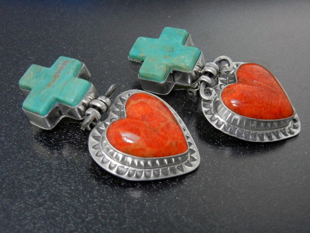 David Troutman Apple Coral Turquoise Sterling Silver Ea