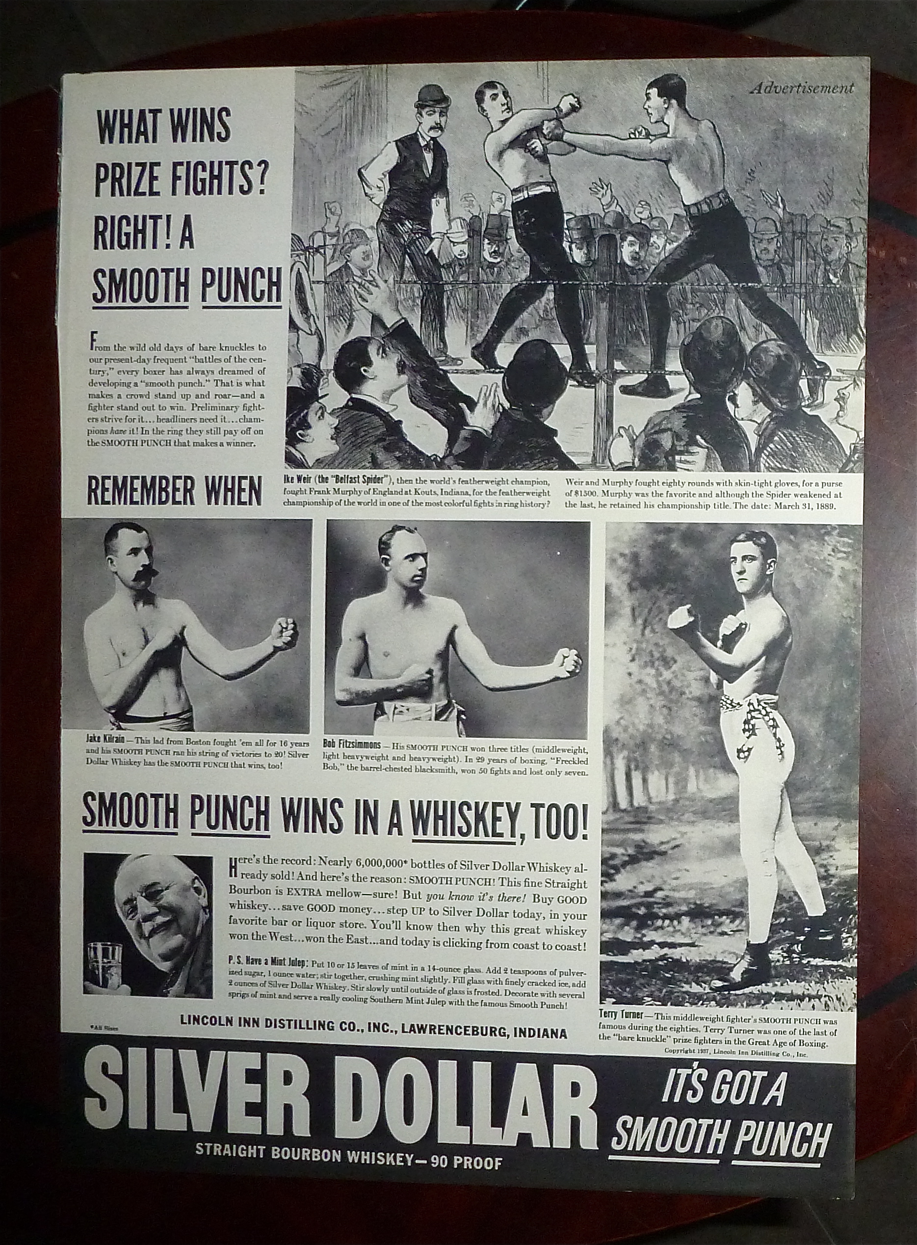 1937 Silver Dollar Whiskey with Prize Fights