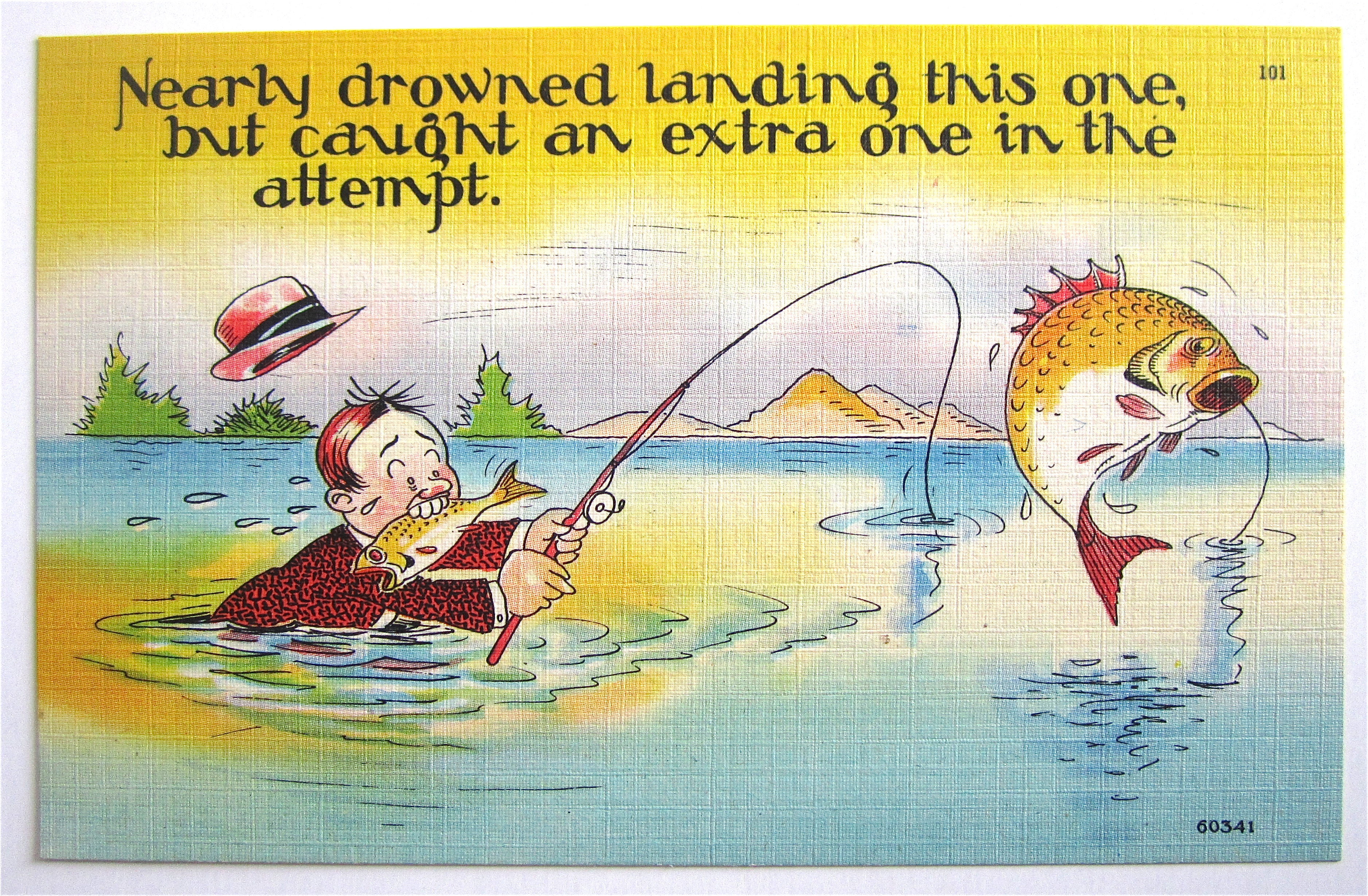 Man In Water Catching A Fish Postcard