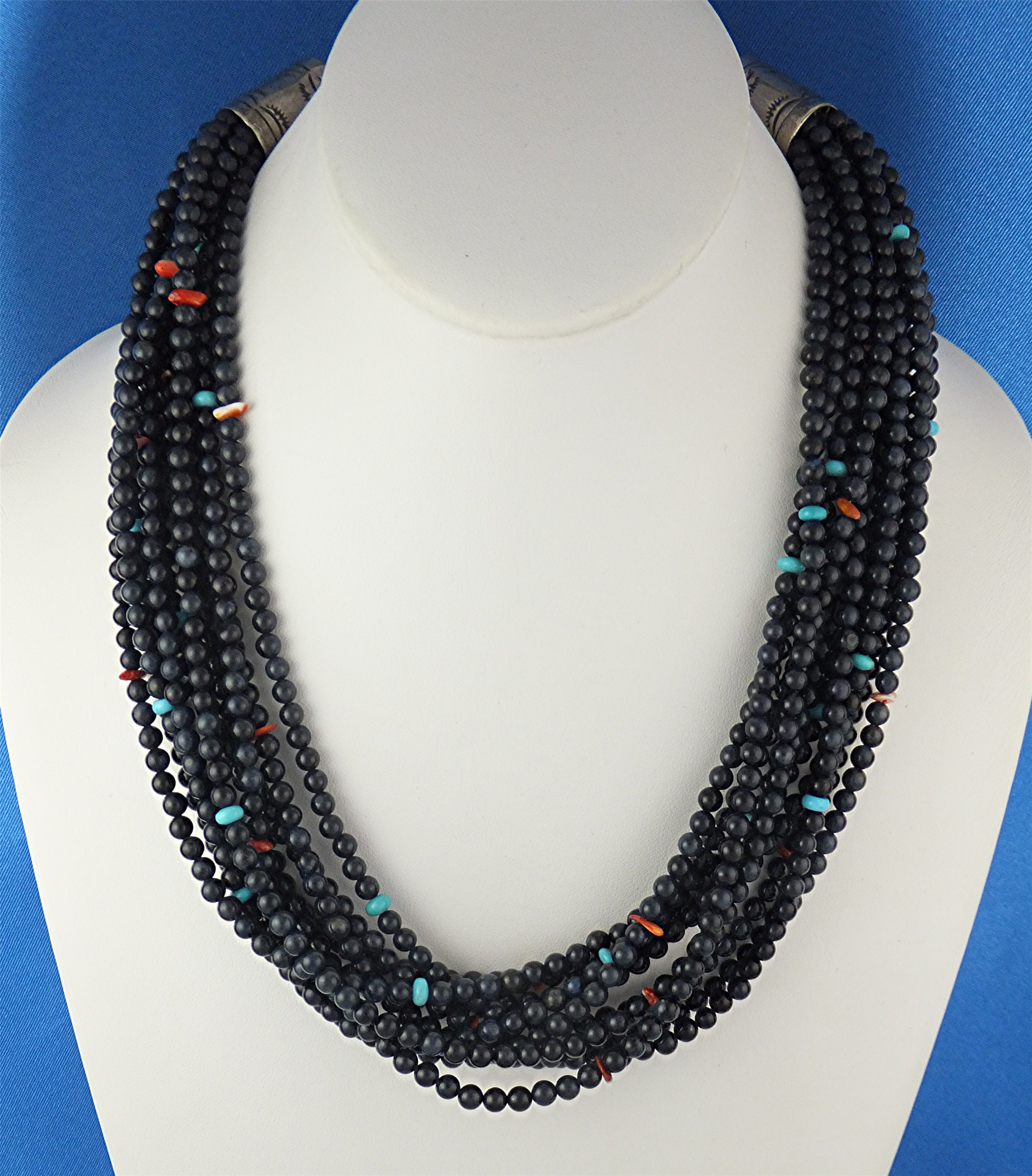 Necklace Lapis Turquoise Spiny Sterling Silver Native A