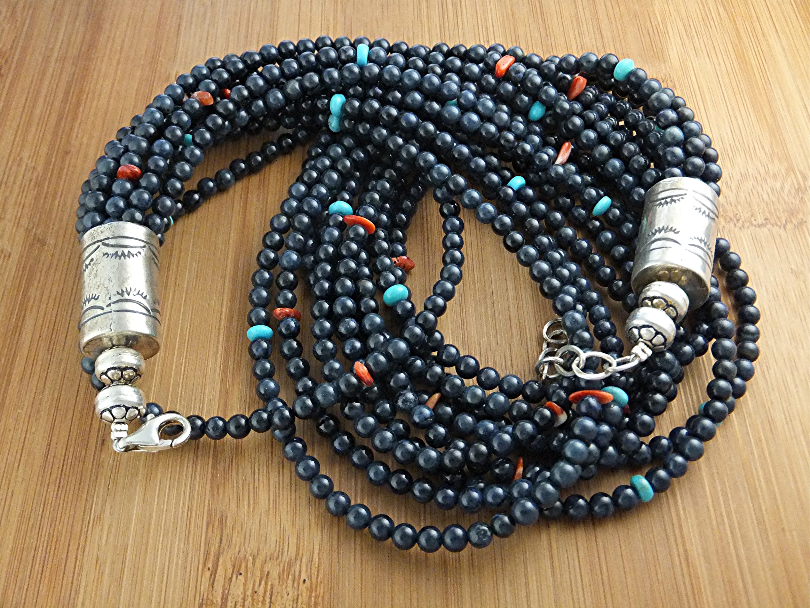 Necklace Lapis Turquoise Spiny Sterling Silver Native A