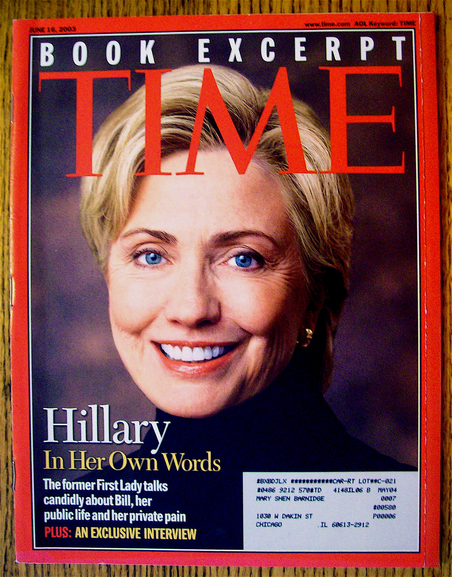 Time Magazine June 16, 2003 Hillary In Her Own Words