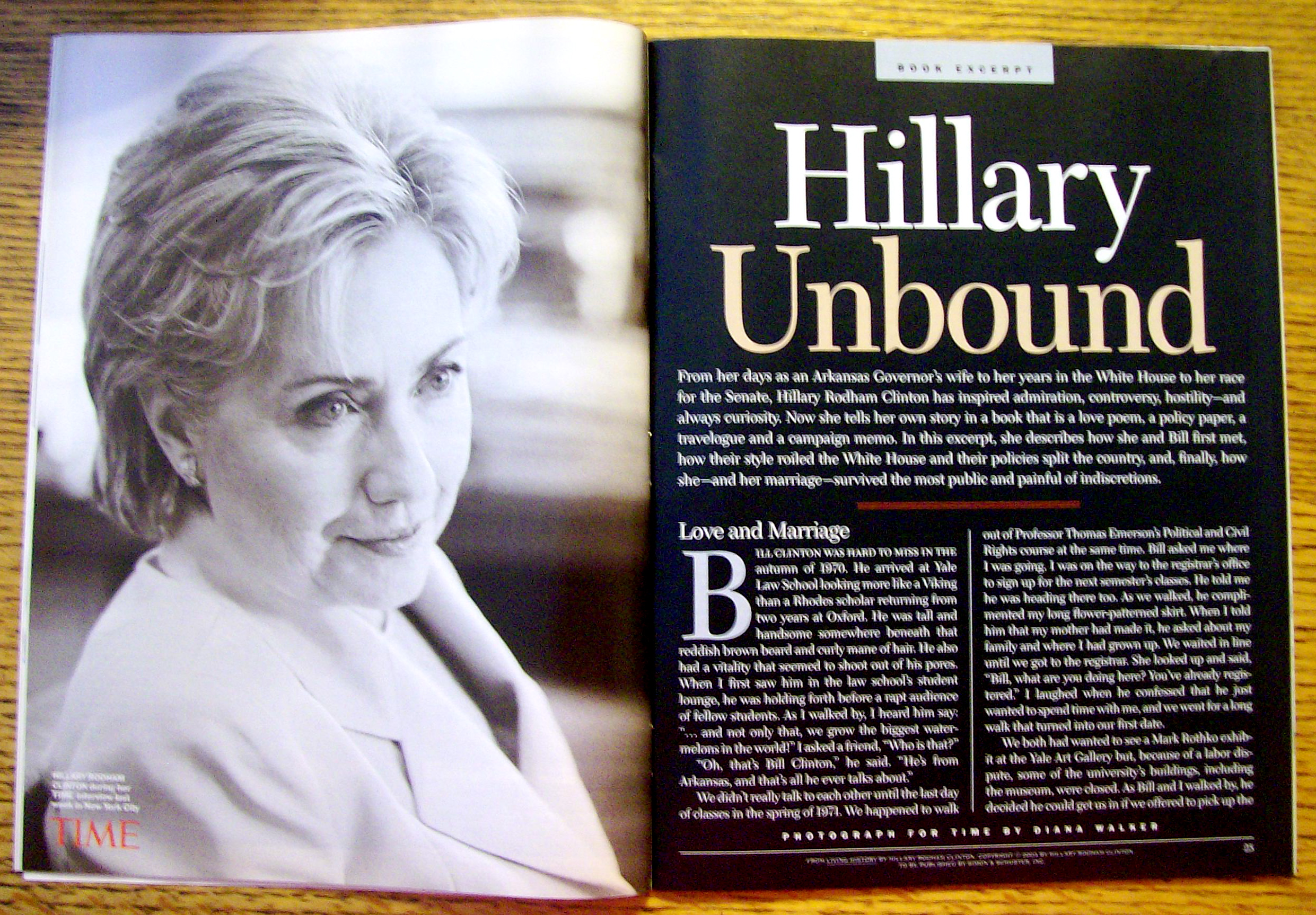 Time Magazine June 16, 2003 Hillary In Her Own Words
